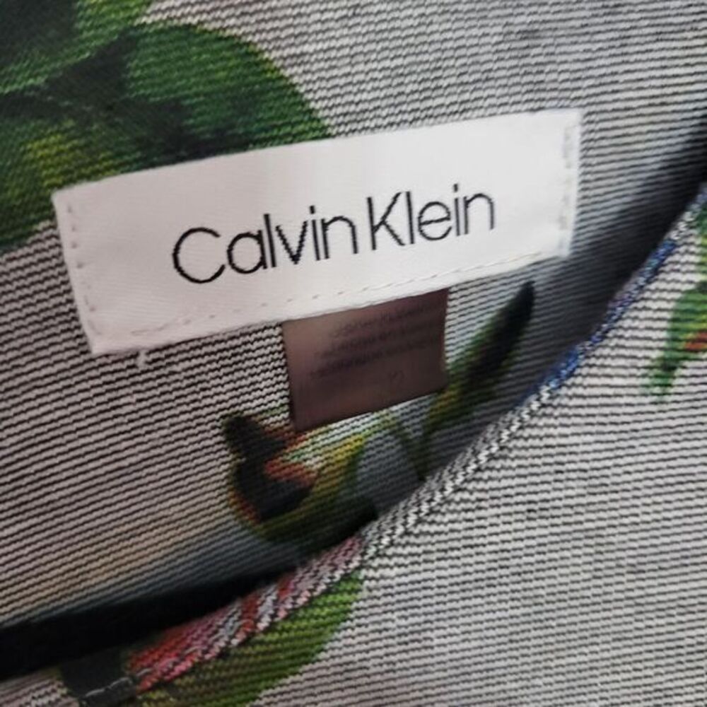 Calvin Klein Dress 12 Gray Floral Bell‎ Sleeves Zip - Picture 8 of 8